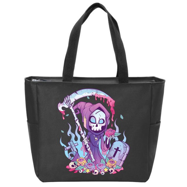 Pastel Goth Creepy Death Grim Reaper Kawaii Occult Menhera Zip Tote Bag