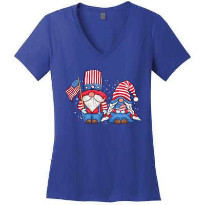 Patriotic Gnome Couple Usa American Flag 4th Of July Gnomes Gift Women's V-Neck T-Shirt