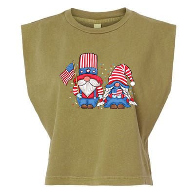 Patriotic Gnome Couple Usa American Flag 4th Of July Gnomes Gift Garment-Dyed Women's Muscle Tee