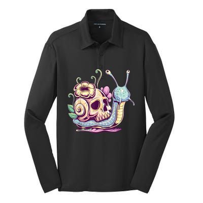 Pastel Goth Cute Creepy Snail Skull Kawaii Menhera Emo Egirl Silk Touch Performance Long Sleeve Polo