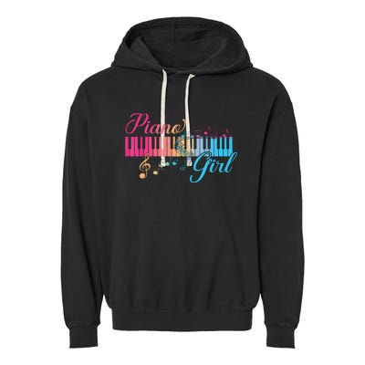 Piano Girl Colorful Keyboard Graphic Musical Notes Cute Garment-Dyed Fleece Hoodie