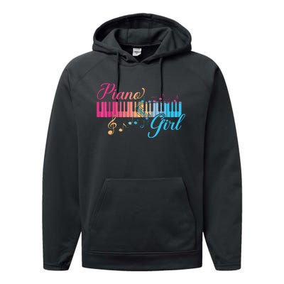 Piano Girl Colorful Keyboard Graphic Musical Notes Cute Performance Fleece Hoodie