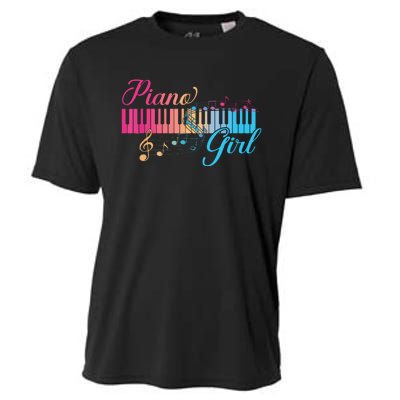 Piano Girl Colorful Keyboard Graphic Musical Notes Cute Cooling Performance Crew T-Shirt