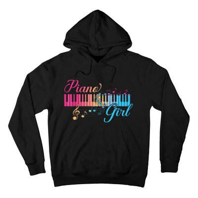 Piano Girl Colorful Keyboard Graphic Musical Notes Cute Hoodie