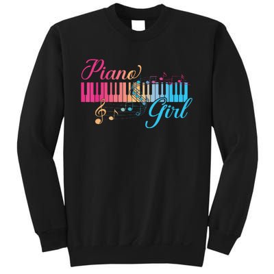 Piano Girl Colorful Keyboard Graphic Musical Notes Cute Sweatshirt