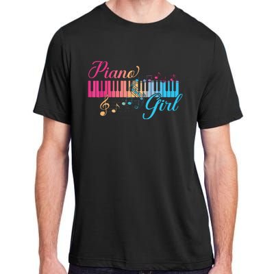 Piano Girl Colorful Keyboard Graphic Musical Notes Cute Adult ChromaSoft Performance T-Shirt