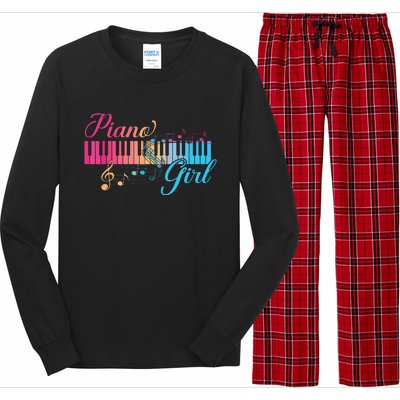 Piano Girl Colorful Keyboard Graphic Musical Notes Cute Long Sleeve Pajama Set