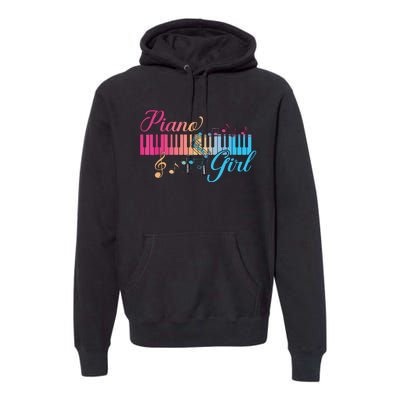 Piano Girl Colorful Keyboard Graphic Musical Notes Cute Premium Hoodie