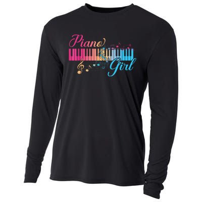 Piano Girl Colorful Keyboard Graphic Musical Notes Cute Cooling Performance Long Sleeve Crew