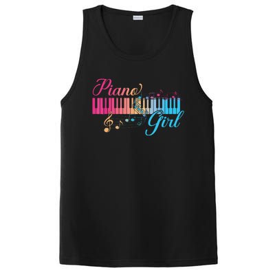 Piano Girl Colorful Keyboard Graphic Musical Notes Cute PosiCharge Competitor Tank