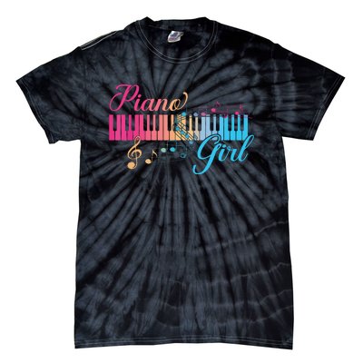 Piano Girl Colorful Keyboard Graphic Musical Notes Cute Tie-Dye T-Shirt