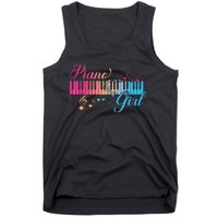 Piano Girl Colorful Keyboard Graphic Musical Notes Cute Tank Top