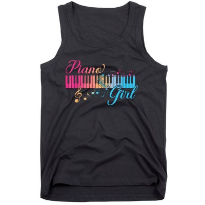 Piano Girl Colorful Keyboard Graphic Musical Notes Cute Tank Top