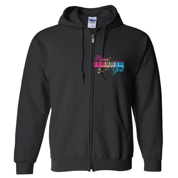 Piano Girl Colorful Keyboard Graphic Musical Notes Cute Full Zip Hoodie