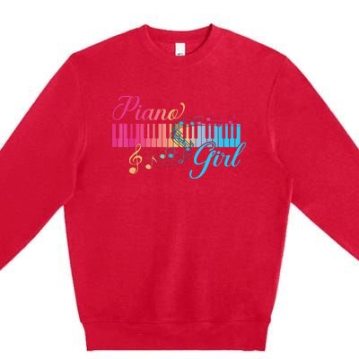 Piano Girl Colorful Keyboard Graphic Musical Notes Cute Premium Crewneck Sweatshirt