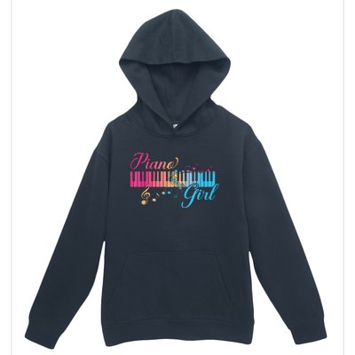 Piano Girl Colorful Keyboard Graphic Musical Notes Cute Urban Pullover Hoodie