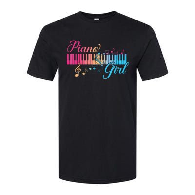 Piano Girl Colorful Keyboard Graphic Musical Notes Cute Softstyle CVC T-Shirt