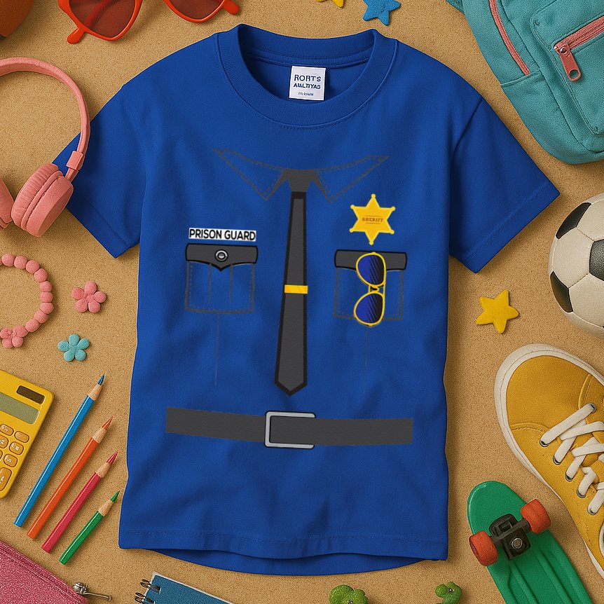 Prison Guard Correctional Officer Easy Halloween Costume Fun Kids T-Shirt