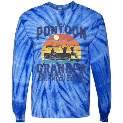 Pontoon Grandpa Captain Retro Funny Boating Fathers Day Gift Tie-Dye Long Sleeve Shirt