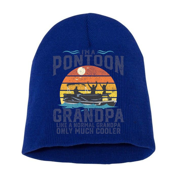 Pontoon Grandpa Captain Retro Funny Boating Fathers Day Gift Short Acrylic Beanie