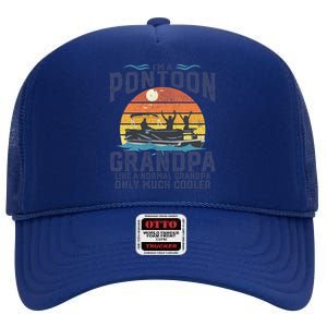 Pontoon Grandpa Captain Retro Funny Boating Fathers Day Gift High Crown Mesh Back Trucker Hat