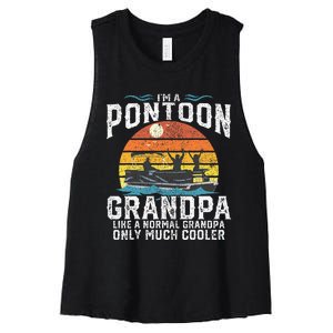 Pontoon Grandpa Captain Retro Funny Boating Fathers Day Gift Women's Racerback Cropped Tank