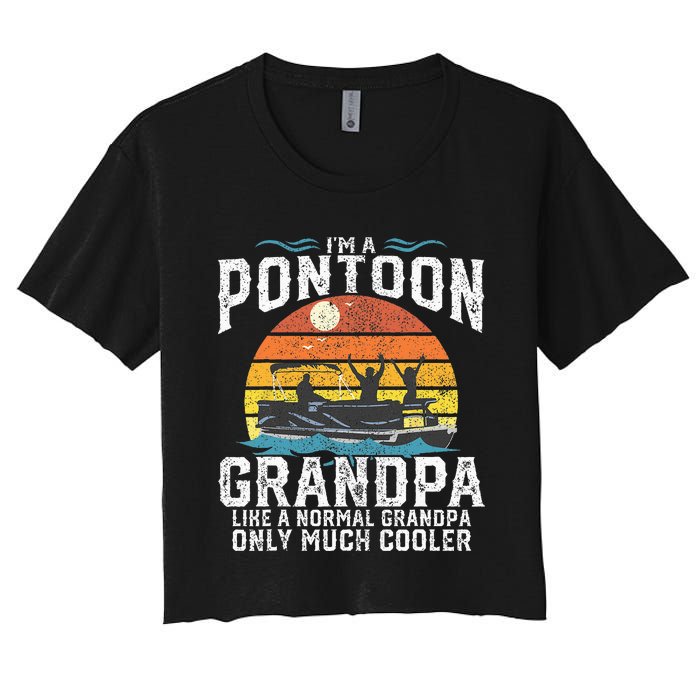 Pontoon Grandpa Captain Retro Funny Boating Fathers Day Gift Women's Crop Top Tee