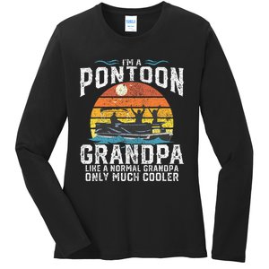 Pontoon Grandpa Captain Retro Funny Boating Fathers Day Gift Ladies Long Sleeve Shirt