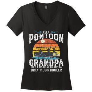 Pontoon Grandpa Captain Retro Funny Boating Fathers Day Gift Women's V-Neck T-Shirt