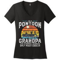 Pontoon Grandpa Captain Retro Funny Boating Fathers Day Gift Women's V-Neck T-Shirt