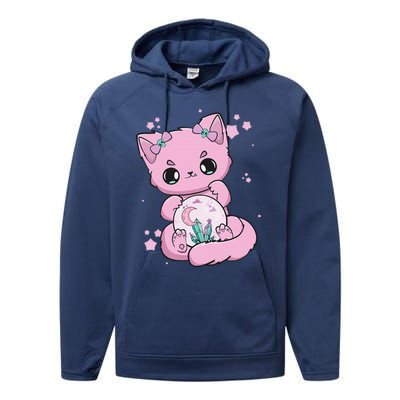 Pastel Goth Cat With Glass Ball Yami Kawaii Performance Fleece Hoodie