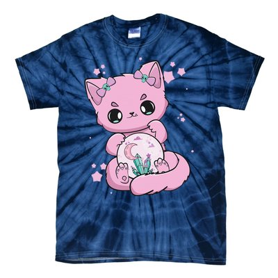 Pastel Goth Cat With Glass Ball Yami Kawaii Tie-Dye T-Shirt