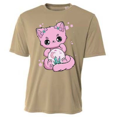 Pastel Goth Cat With Glass Ball Yami Kawaii Cooling Performance Crew T-Shirt