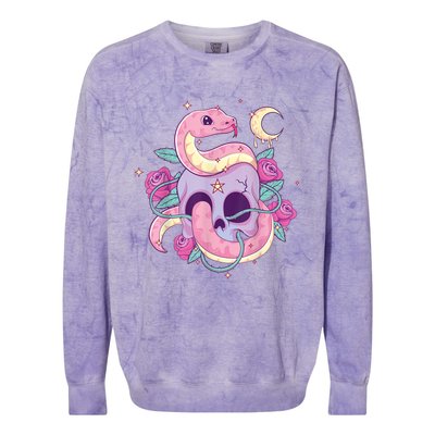 Pastel Goth Creepy Skull Serpent Snake Kawaii Emo Nu Goth Colorblast Crewneck Sweatshirt