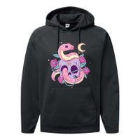 Pastel Goth Creepy Skull Serpent Snake Kawaii Emo Nu Goth Performance Fleece Hoodie