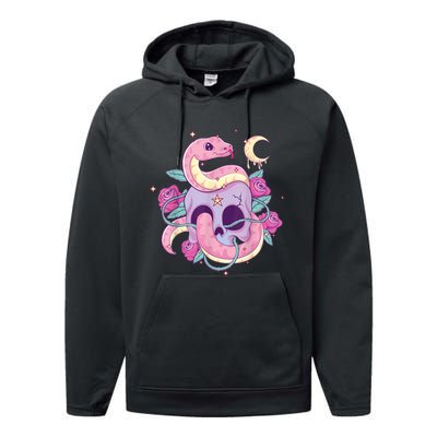 Pastel Goth Creepy Skull Serpent Snake Kawaii Emo Nu Goth Performance Fleece Hoodie