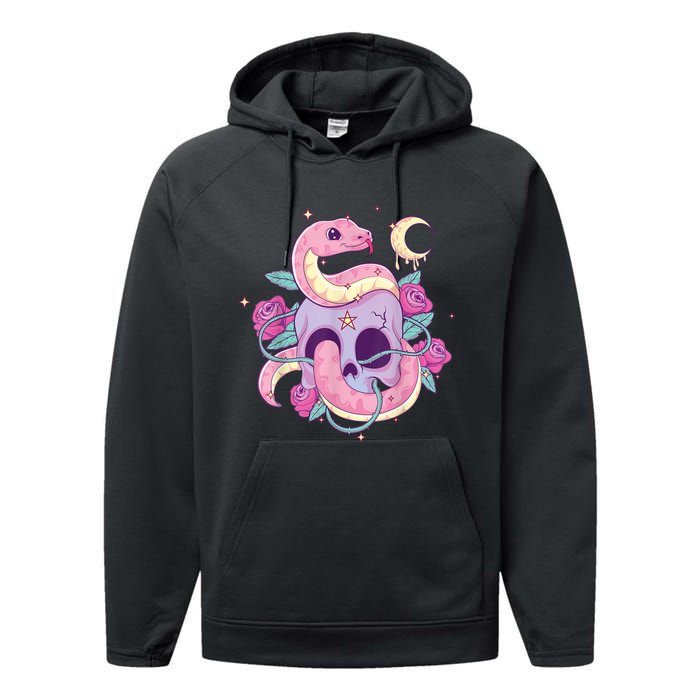 Pastel Goth Creepy Skull Serpent Snake Kawaii Emo Nu Goth Performance Fleece Hoodie