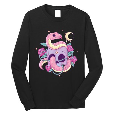 Pastel Goth Creepy Skull Serpent Snake Kawaii Emo Nu Goth Long Sleeve Shirt