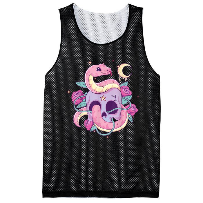 Pastel Goth Creepy Skull Serpent Snake Kawaii Emo Nu Goth Mesh Reversible Basketball Jersey Tank