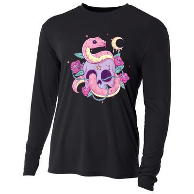 Pastel Goth Creepy Skull Serpent Snake Kawaii Emo Nu Goth Cooling Performance Long Sleeve Crew