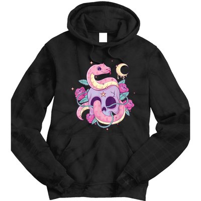 Pastel Goth Creepy Skull Serpent Snake Kawaii Emo Nu Goth Tie Dye Hoodie