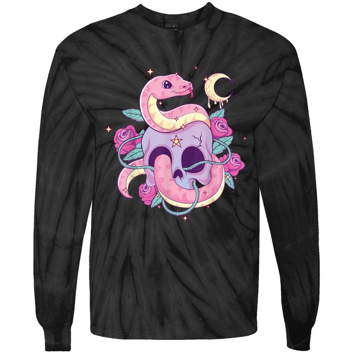 Pastel Goth Creepy Skull Serpent Snake Kawaii Emo Nu Goth Tie-Dye Long Sleeve Shirt