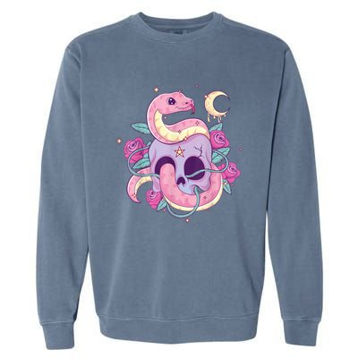 Pastel Goth Creepy Skull Serpent Snake Kawaii Emo Nu Goth Garment-Dyed Sweatshirt