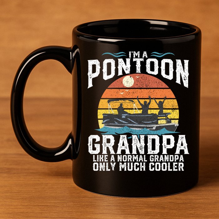 Pontoon Grandpa Captain Retro Funny Boating Fathers Day Gift 11oz C Handle Ceramic Mug