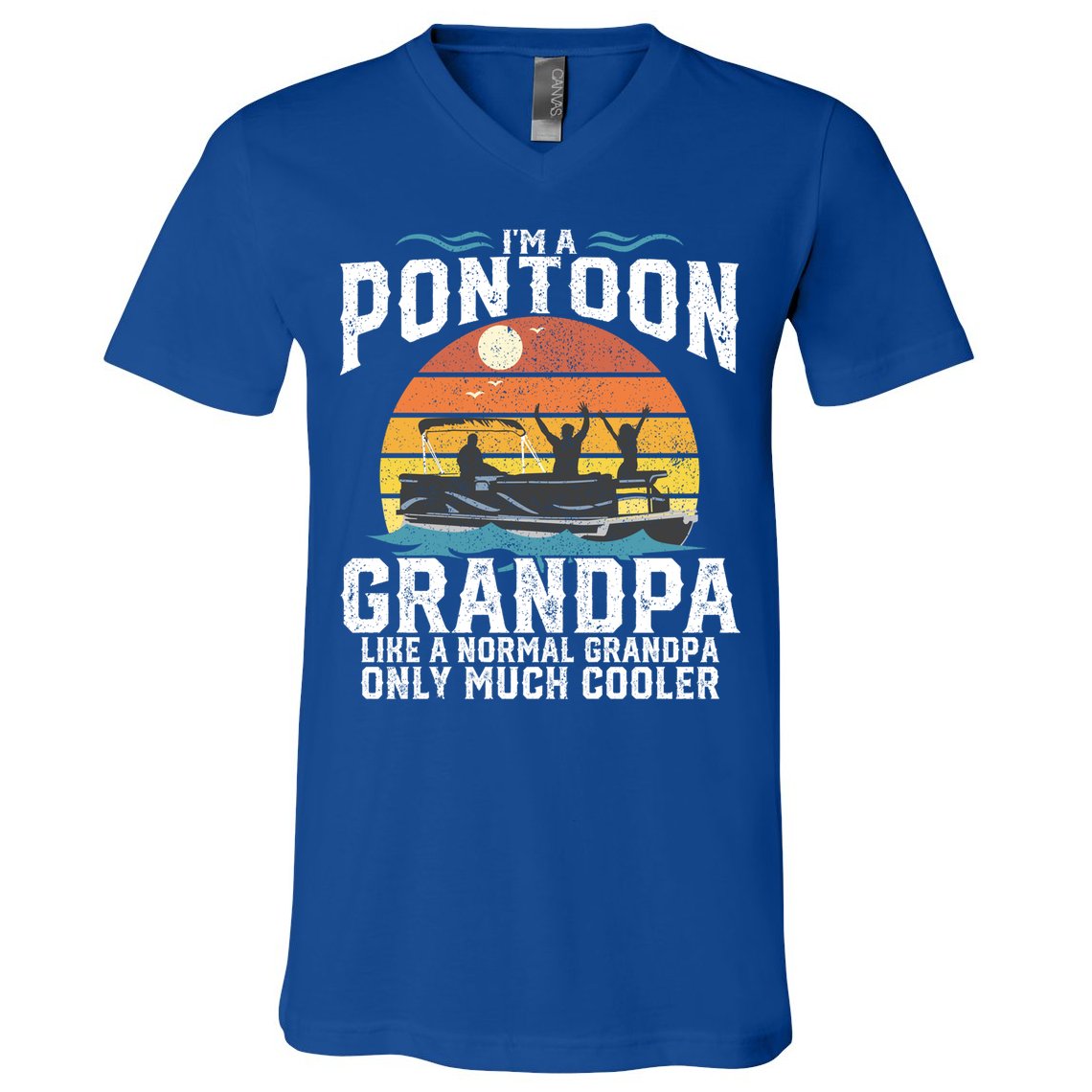 Pontoon Grandpa Captain Retro Funny Boating Fathers Day Gift V-Neck T-Shirt