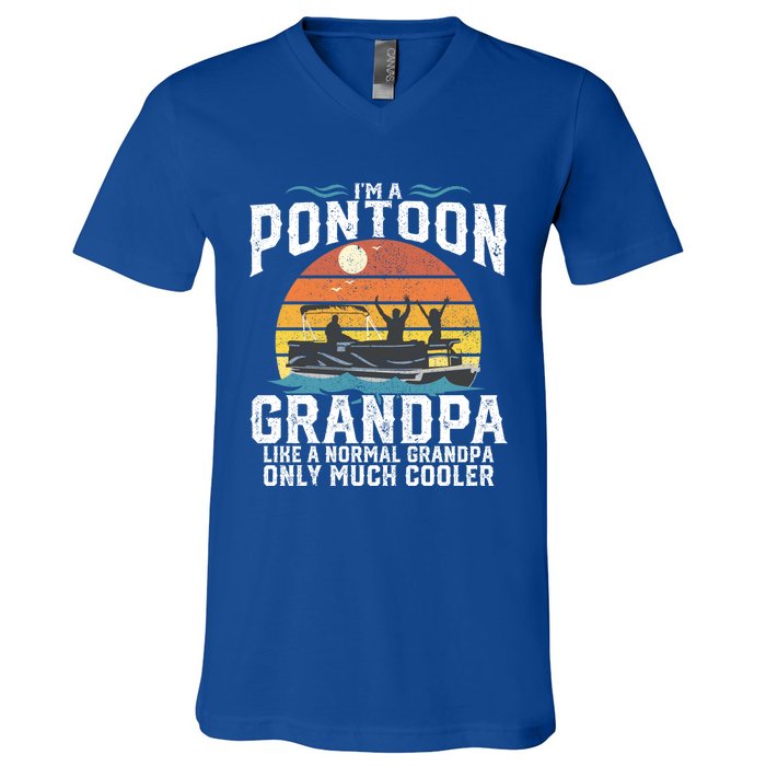 Pontoon Grandpa Captain Retro Funny Boating Fathers Day Gift V-Neck T-Shirt