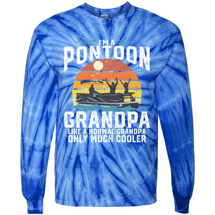 Pontoon Grandpa Captain Retro Funny Boating Fathers Day Gift Tie-Dye Long Sleeve Shirt