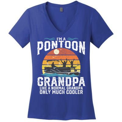 Pontoon Grandpa Captain Retro Funny Boating Fathers Day Gift Women's V-Neck T-Shirt