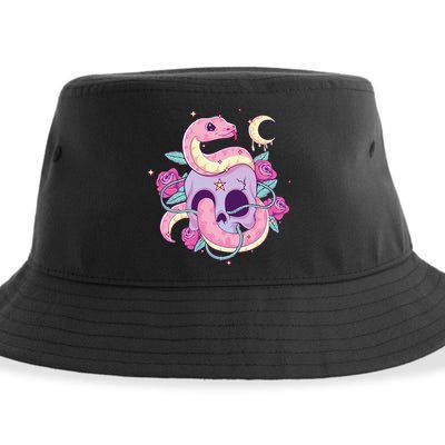 Pastel Goth Creepy Skull Serpent Snake Kawaii Emo Nu Goth Sustainable Bucket Hat