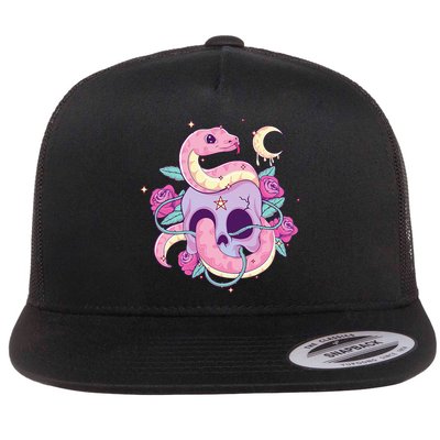 Pastel Goth Creepy Skull Serpent Snake Kawaii Emo Nu Goth Flatbill Hat